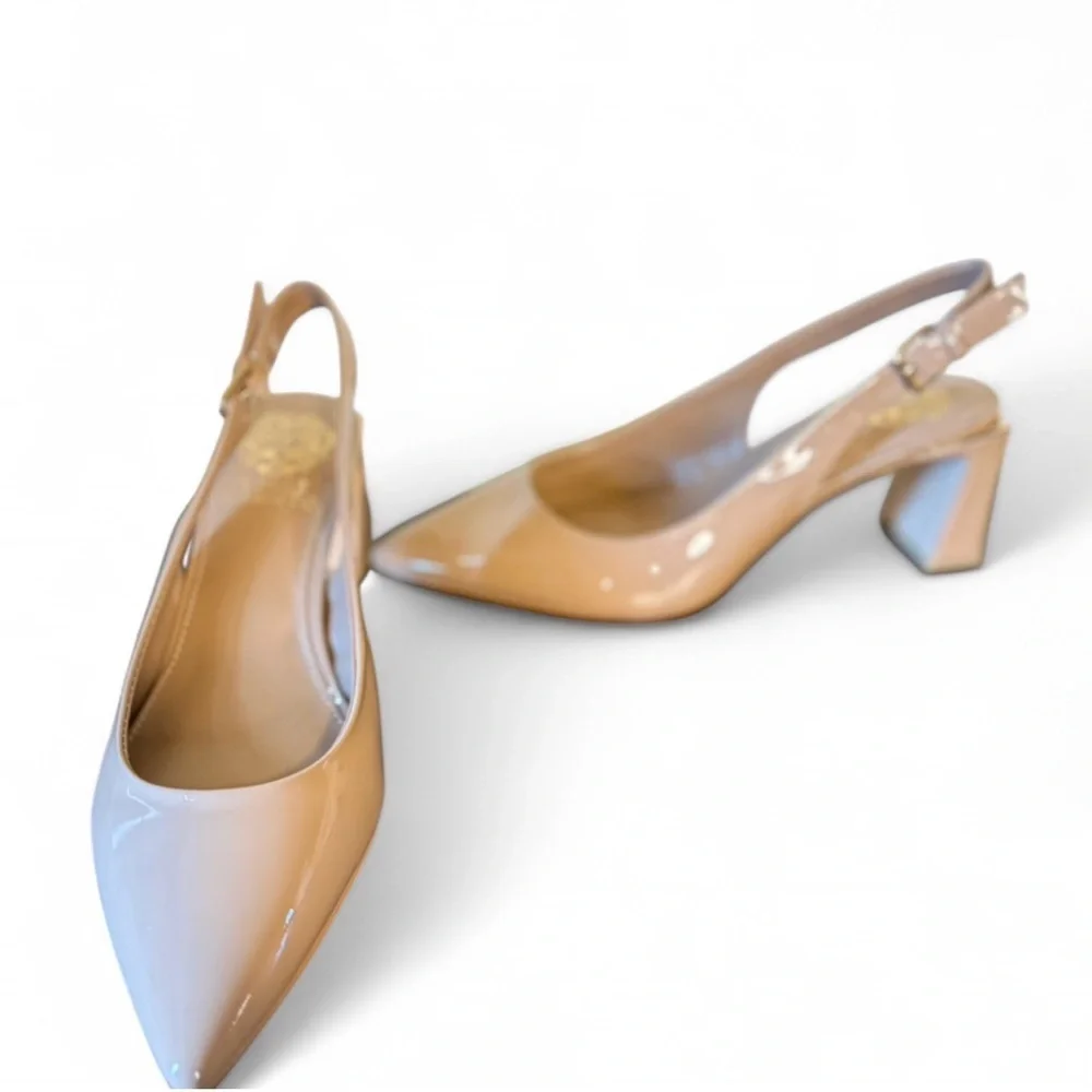 Vince Camuto Hamden Slingback Heels Patent Leather Chai Latte Size 8 NIB